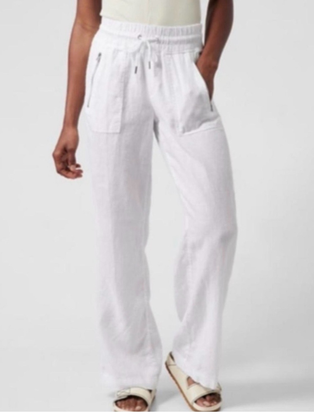 Athleta Cano linen wide leg pants, size 12, white